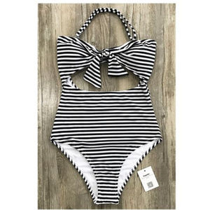NWT!Black & White Striped Halter Onepiece Swimsuit